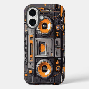 Étui iPhone Boombox Rétro Lecteur Cassette Orange