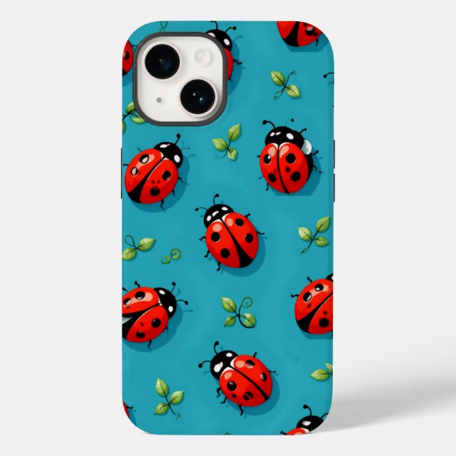 Étui iPhone ciel bleu motif chanceux coccinelles r (Verso)