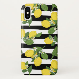 Étui iPhone Citron Citrus Rayures Noires Jaune