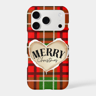 Étui iPhone Cœur à carreaux rouges Joyeux Noël