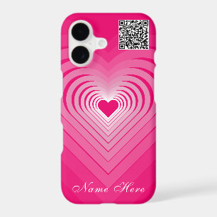 Étui iPhone Cœur Rose Nom personnalisé et Code QR