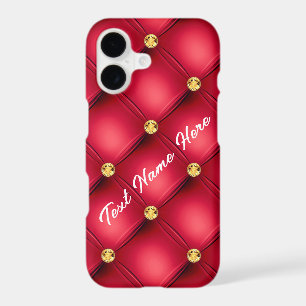 Étui iPhone Diamants Touffetés Rouge Or Texte Pers