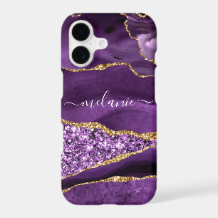 Étui iPhone en marbre d'or violet avec nom personn
