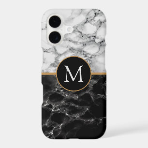 Étui iPhone en marbre noir et blanc Lettre personn