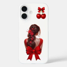 Étui iPhone Fille Coquette Élégante Nœud Rouge
