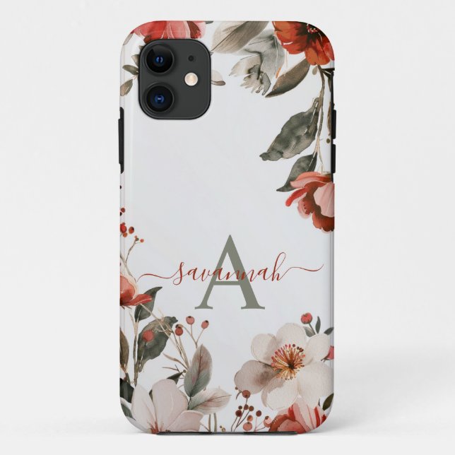 Étui iPhone Fleurs Bourgogne Rose (Dos)