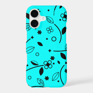 Étui iPhone Floral Art Linéaire Turquoise Rétro No