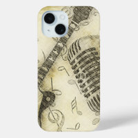 Étui iPhone Guitare et Microphone Grunge Vintage