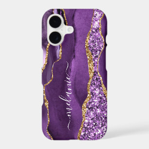 Étui iPhone Marbre Or Violet Personnalisé Votre No