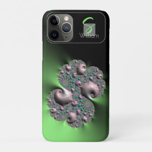 Étui iPhone monogramme fractal liquide vert