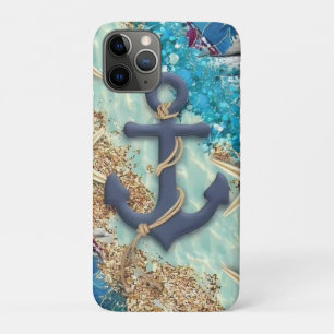 Étui iPhone nautique avec ancre bleue
