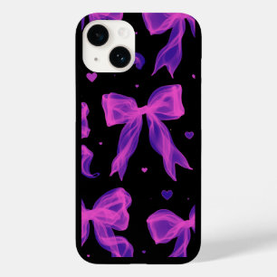 Étui iPhone noir avec ruban à nœud violet esthétiq