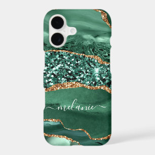 Étui iPhone Pailleté Or Vert Nom Personnalisé