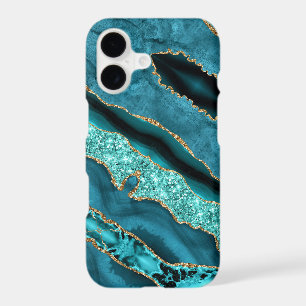 Étui iPhone Paillettes Bleu Turquoise Or