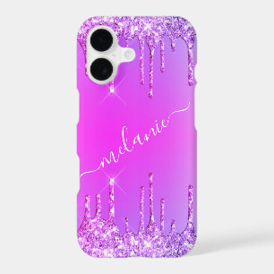 Étui iPhone personnalisé avec paillettes néon rose