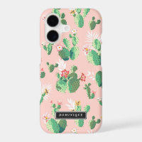 Étui iPhone rose à motif de cactus vert aquarelle