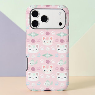 Étui iPhone Rose Pâle Menthe Kawaii Chat Chaton