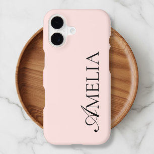 Étui iPhone Rose Pâle Minimaliste Féminin avec Nom