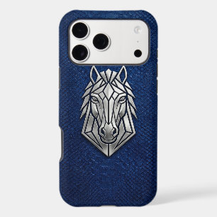 Étui iPhone Silver Chrome Géométrique Cheval Bleu 