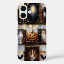 Étui iPhone Spooky Cozy Étagère de livres Citrouil