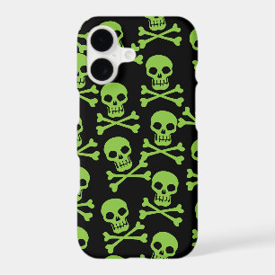 Étui iPhone vert à motif de crâne de pirate et d'o
