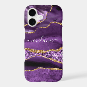 Étui iPhone Votre Nom Marbre Paillettes Or Violet