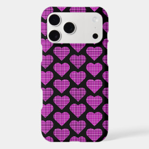 Étui mince pour iPhone à carreaux cœur rose noir
