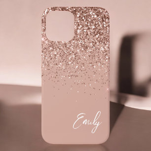 Étui Monogramme Pailleté Rose Gold et Rose Foncé F