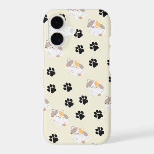 Étui motif chat kawaii et empreinte de patte