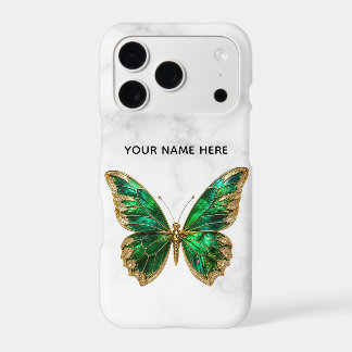 Étui papillon en marbre doré émeraude sur mesure