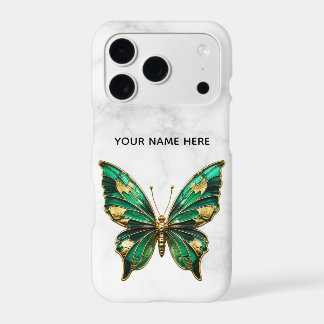 Étui papillon en marbre doré émeraude sur mesure