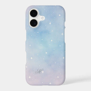 Étui pastel céleste avec étoiles et monogramme