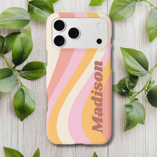 Étui personnalisé avec nom Girly Retro Vintage Wav
