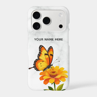 Étui personnalisé en marbre avec fleur papillon or