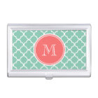 Mint Green Quatrefoil Motif, Coral Monogramme