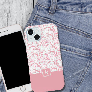 Étui pour iPhone 14 à motif damassé rose blush ave