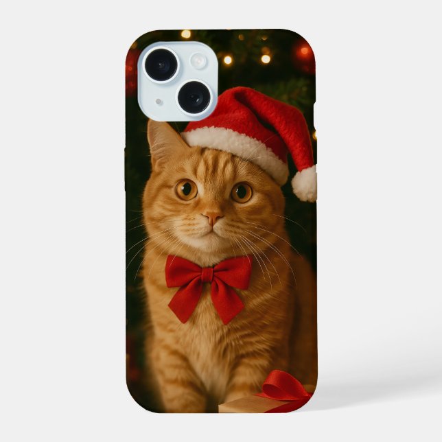 Étui pour iPhone 15 Chat Ruban de Noël (Verso)