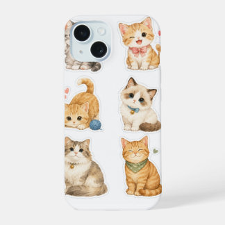 Étui pour iPhone 15 motif autocollants de chat
