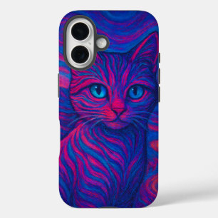 Étui pour iPhone 16 avec illustration néon de chat