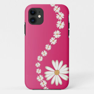 Étui pour iPhone 5 Rose avec Marguerites Blanches