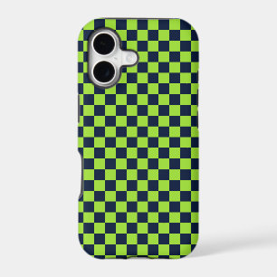 Étui pour iPhone à motif à damier noir et vert aci