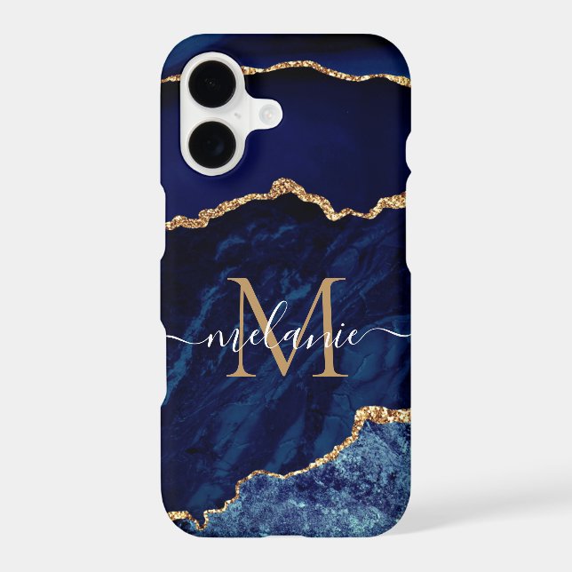 Étui pour iPhone Blue Gold Glitter Votre Nom et Le (Verso)