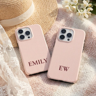 Étui pour iPhone rayé rose personnalisé, cadeau po