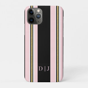 Étui pour iPhone Rose & Or Blanc Rayure Noire