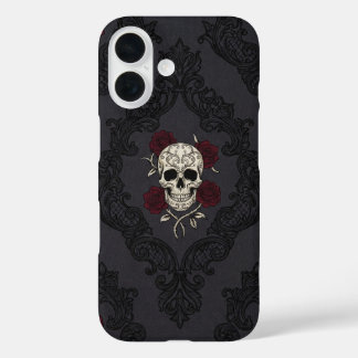 Étui pour téléphone Crâne & Roses damassé victorie