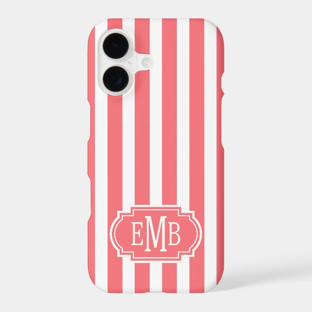 Étui rayé monogrammé corail et blanc Case-Mate (Verso)