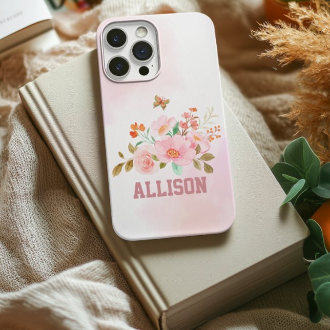 Étui rigide personnalisé à fleurs roses, Cadeau d' (bridesmaid gift, gift for mom, gift for women, graduation gift for her, birthday for women, mom gift)