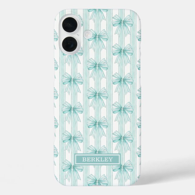 Étui tapis à monogramme Aqua Coquette Bows sur ray (Verso)