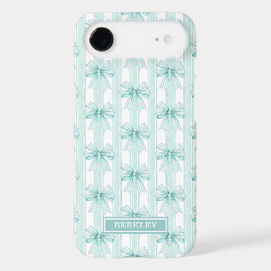 Étui Tapisserie À Nœuds Coquette Aqua Sur Rayures