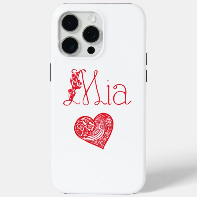 Étui téléphonique avec coeur et nom de Mia (Verso)